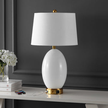 Reese Contemporary Style Iron/Glass LED Table Lamp with USB Charging Port - JONATHAN Y